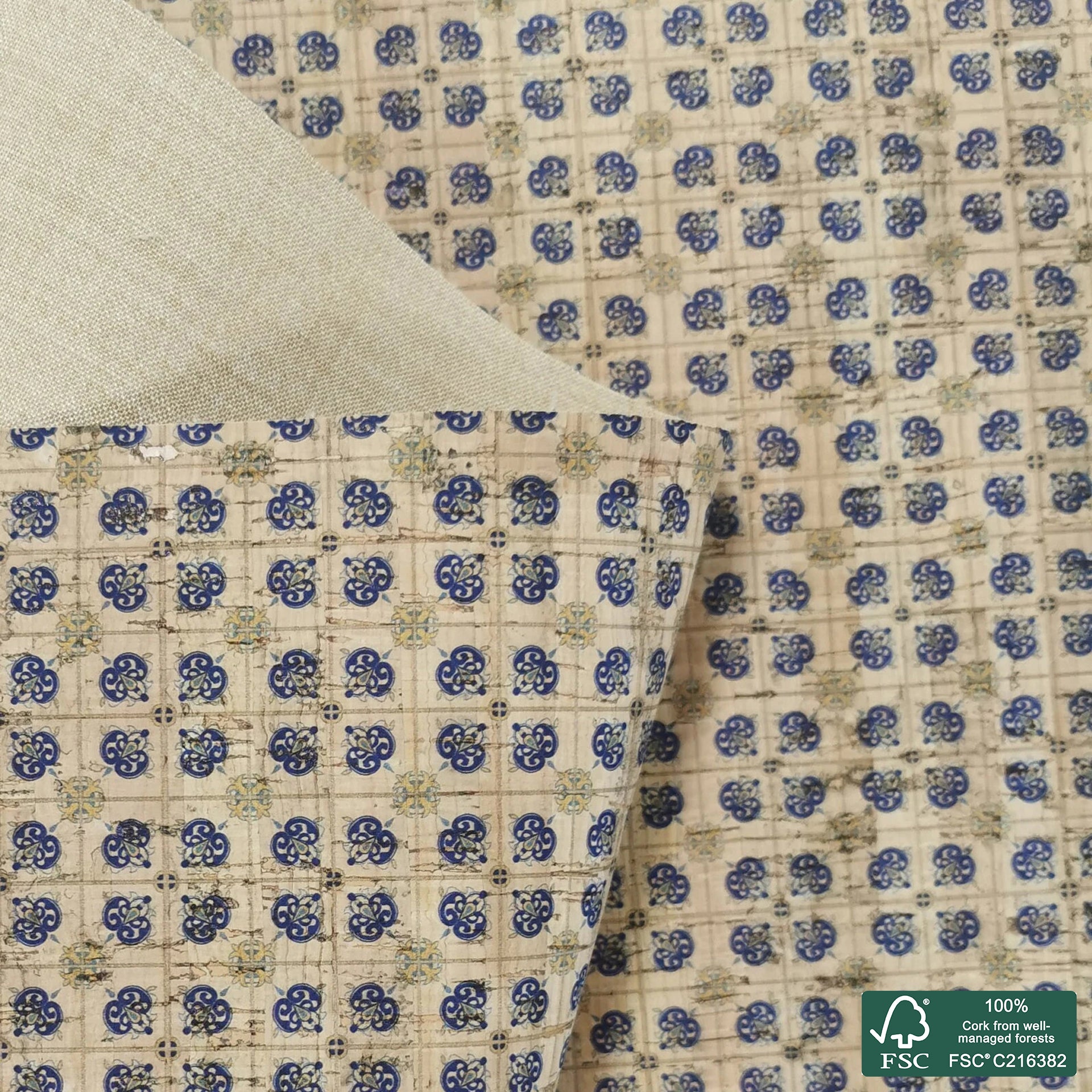 Tiles printed pattern on natural cork fabric (53)