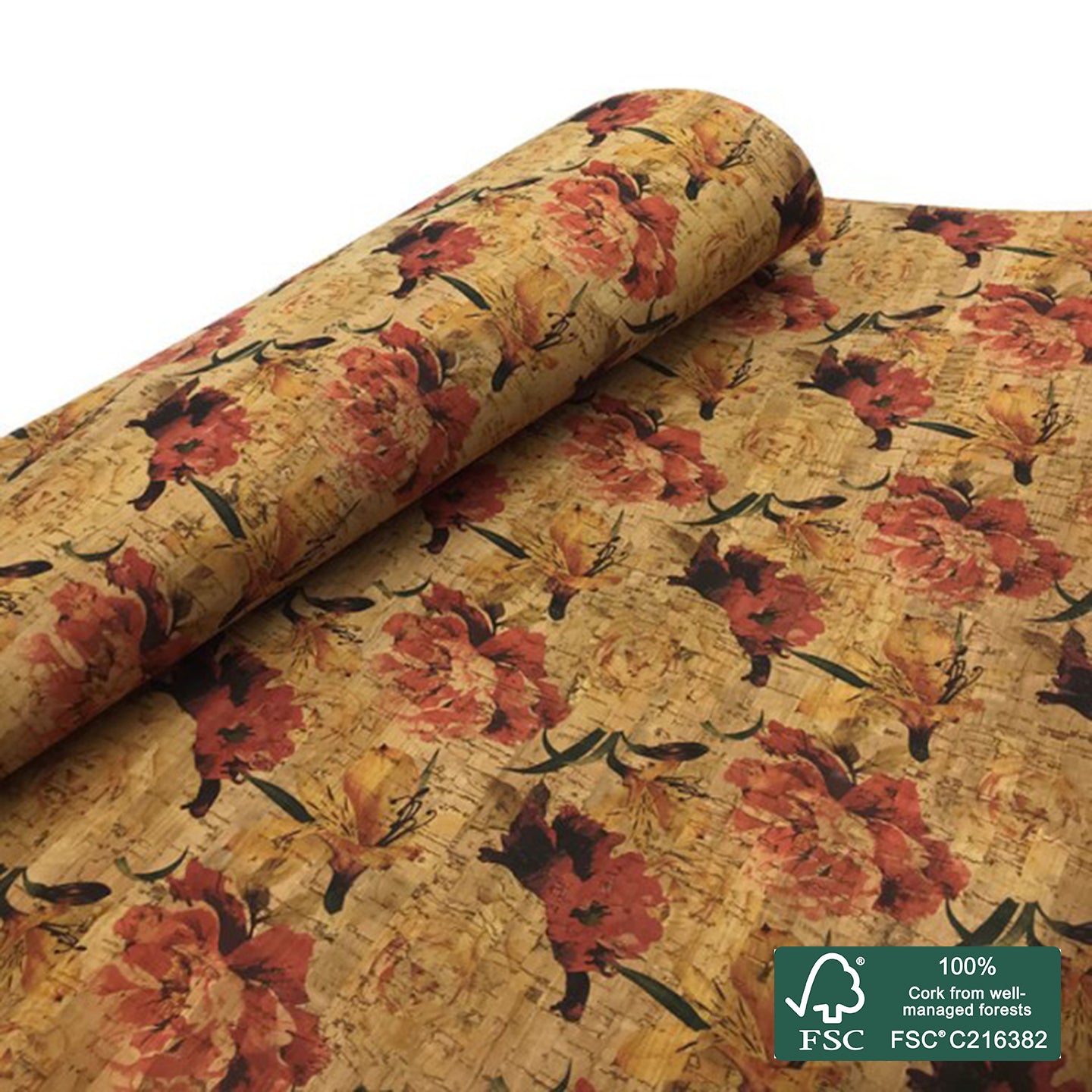Flowers printed pattern on natural cork fabric (54)