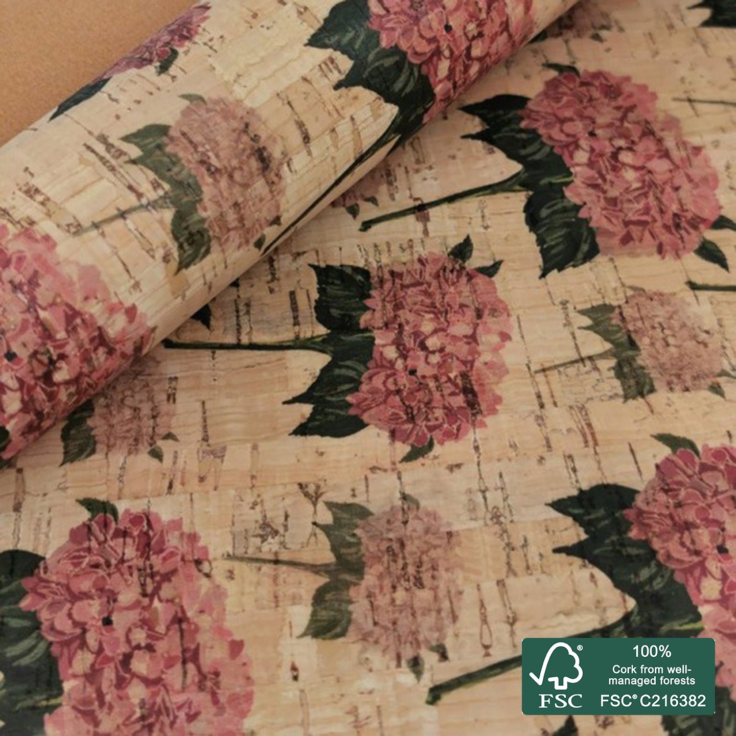 Flowers printed pattern on natural cork fabric (58)