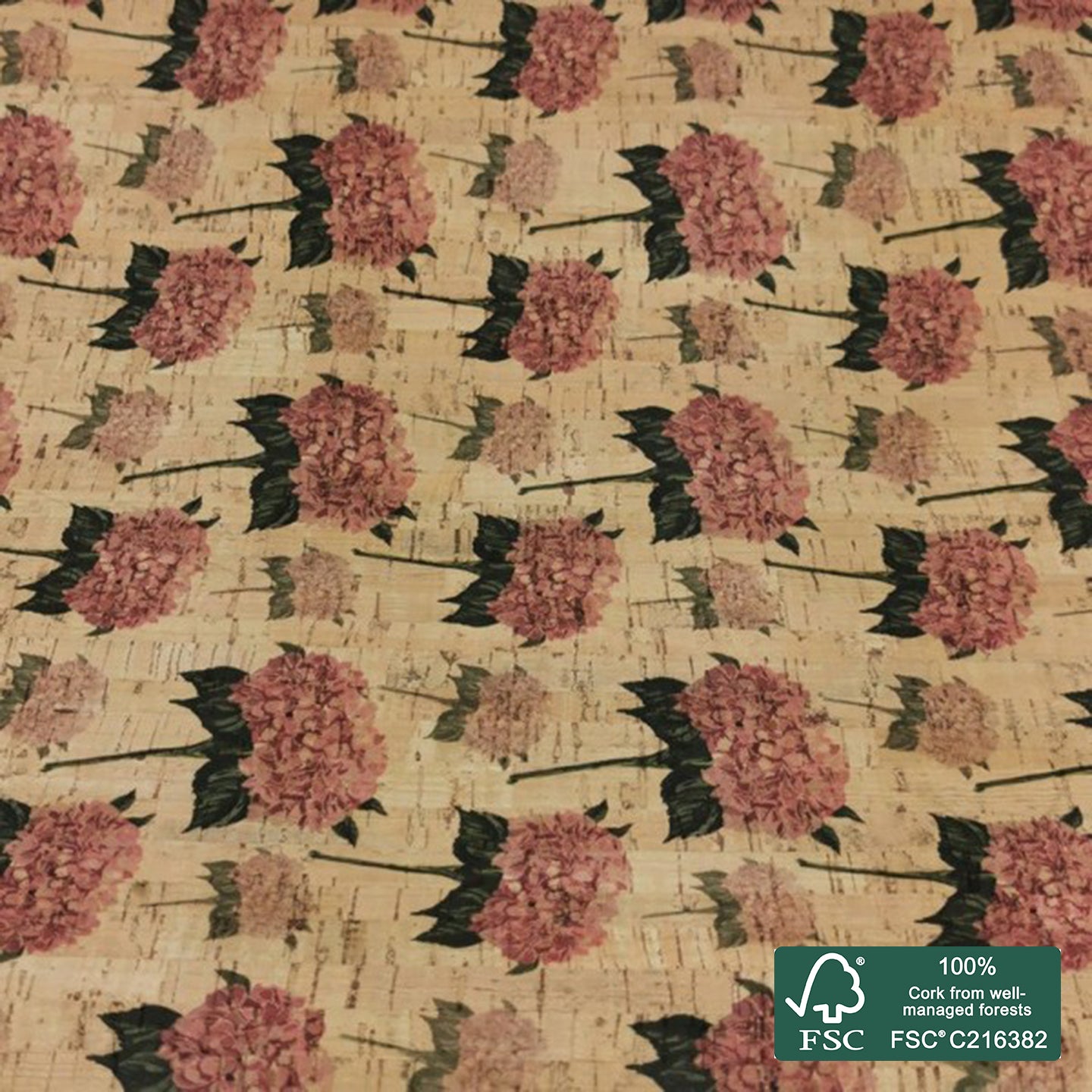 Flowers printed pattern on natural cork fabric (58)