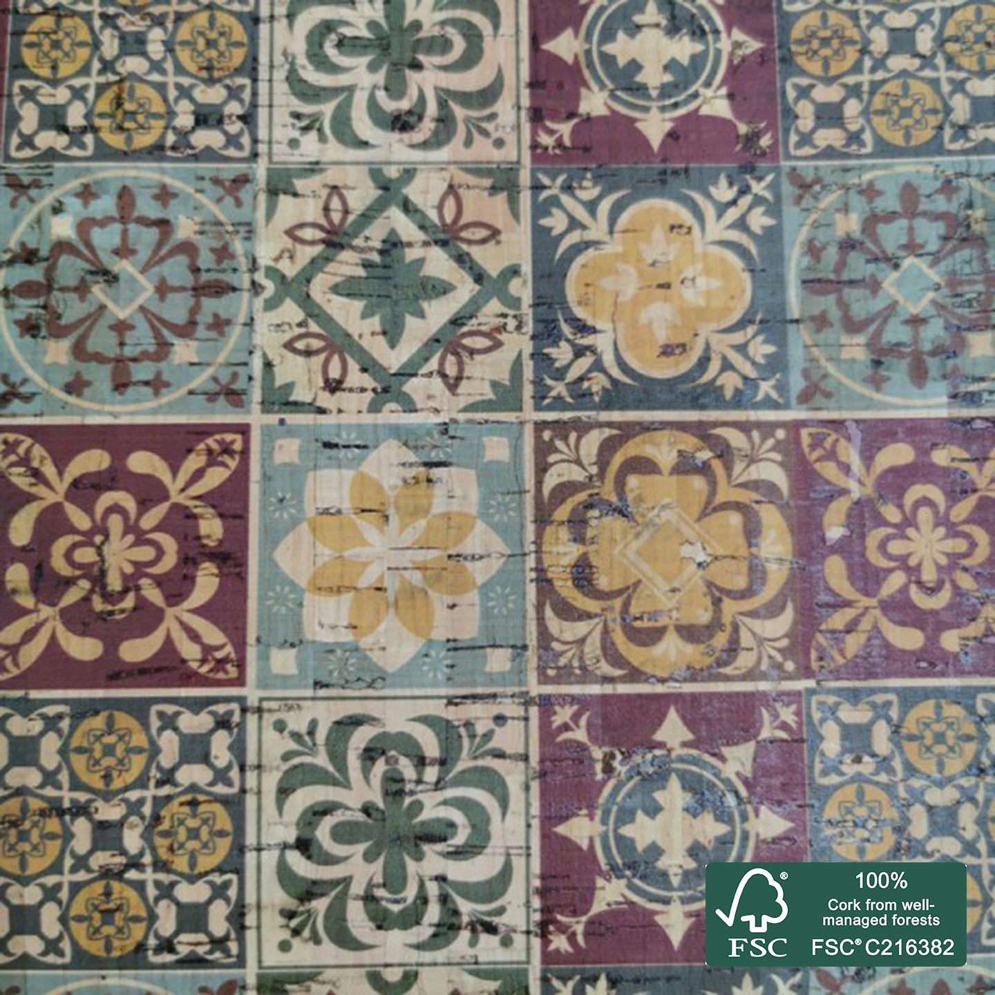Tiles printed pattern on natural cork fabric (59)