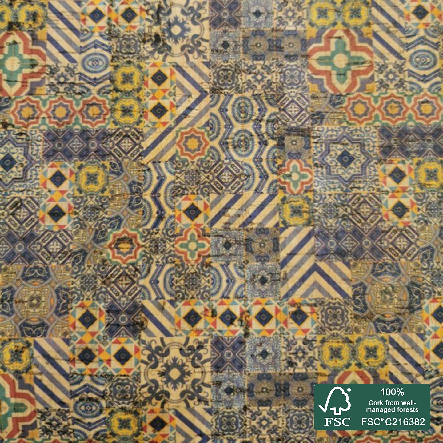 Tiles printed pattern on natural cork fabric (60)