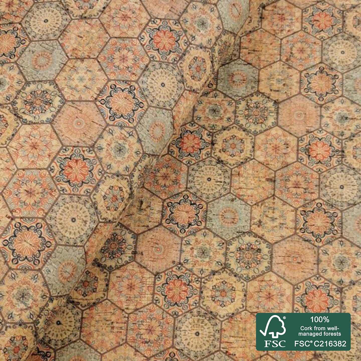 Tiles printed pattern on natural cork fabric (61)