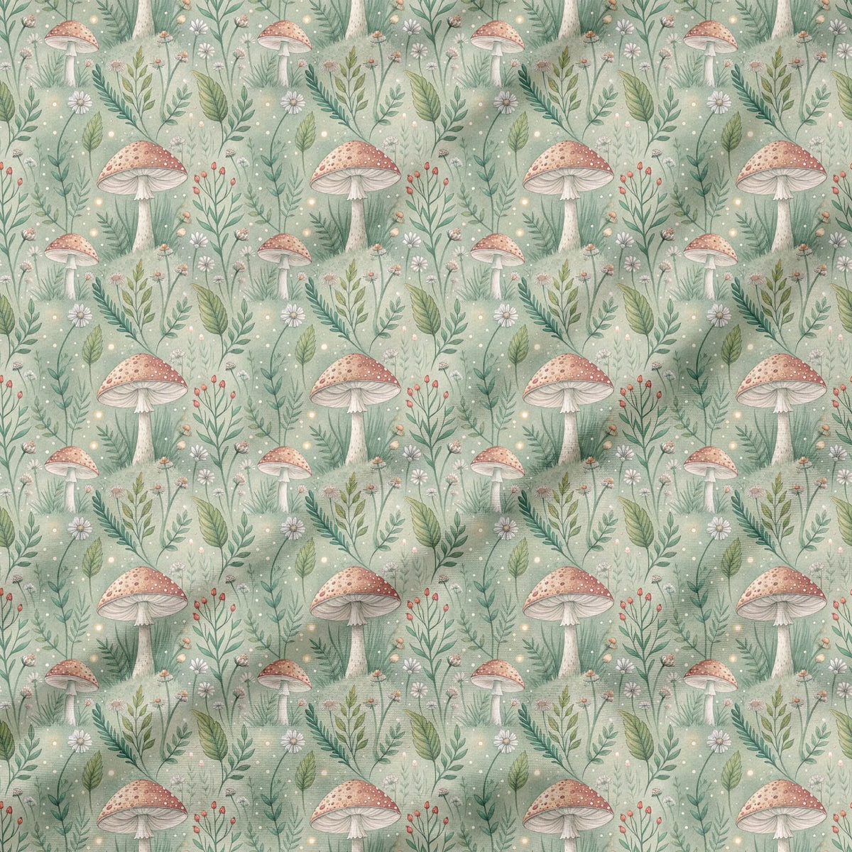 40 Pieces Watercolor Mushroom Printed Percale Cotton Fabric (CHP007)