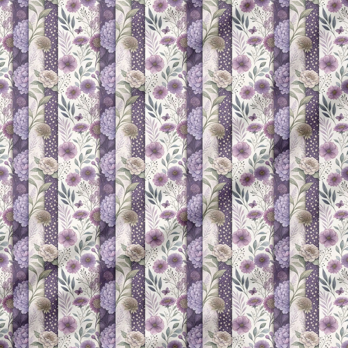 40 Pieces Purple Watercolor Floral Charm Printed Percale Cotton Fabric (CHP017)