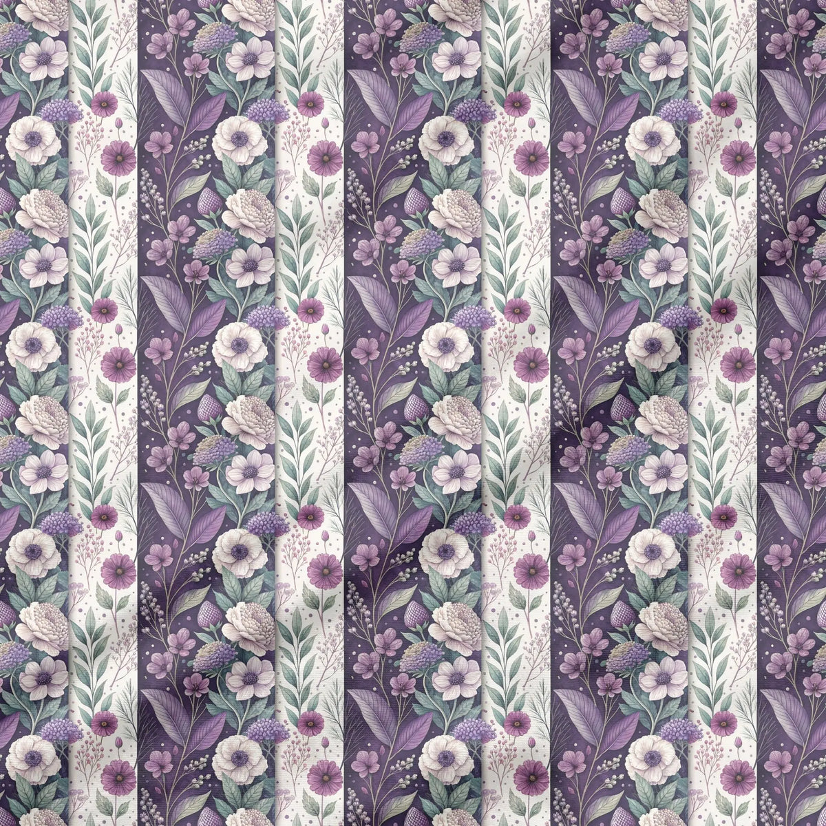 40 Pieces Purple Watercolor Floral Charm Printed Percale Cotton Fabric (CHP017)