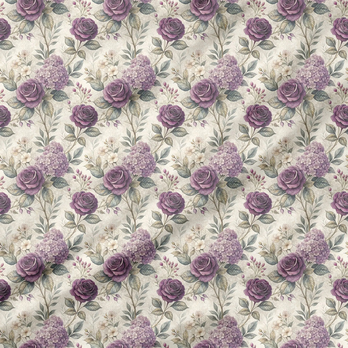 40 Pieces Purple Watercolor Floral Charm Printed Percale Cotton Fabric (CHP017)