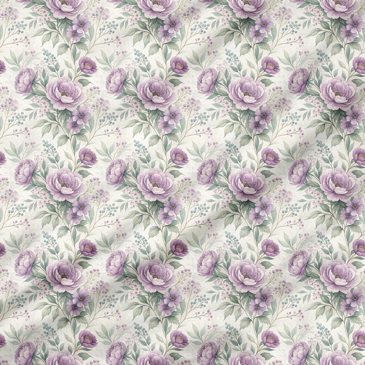 40 Pieces Purple Watercolor Floral Charm Printed Percale Cotton Fabric (CHP017)
