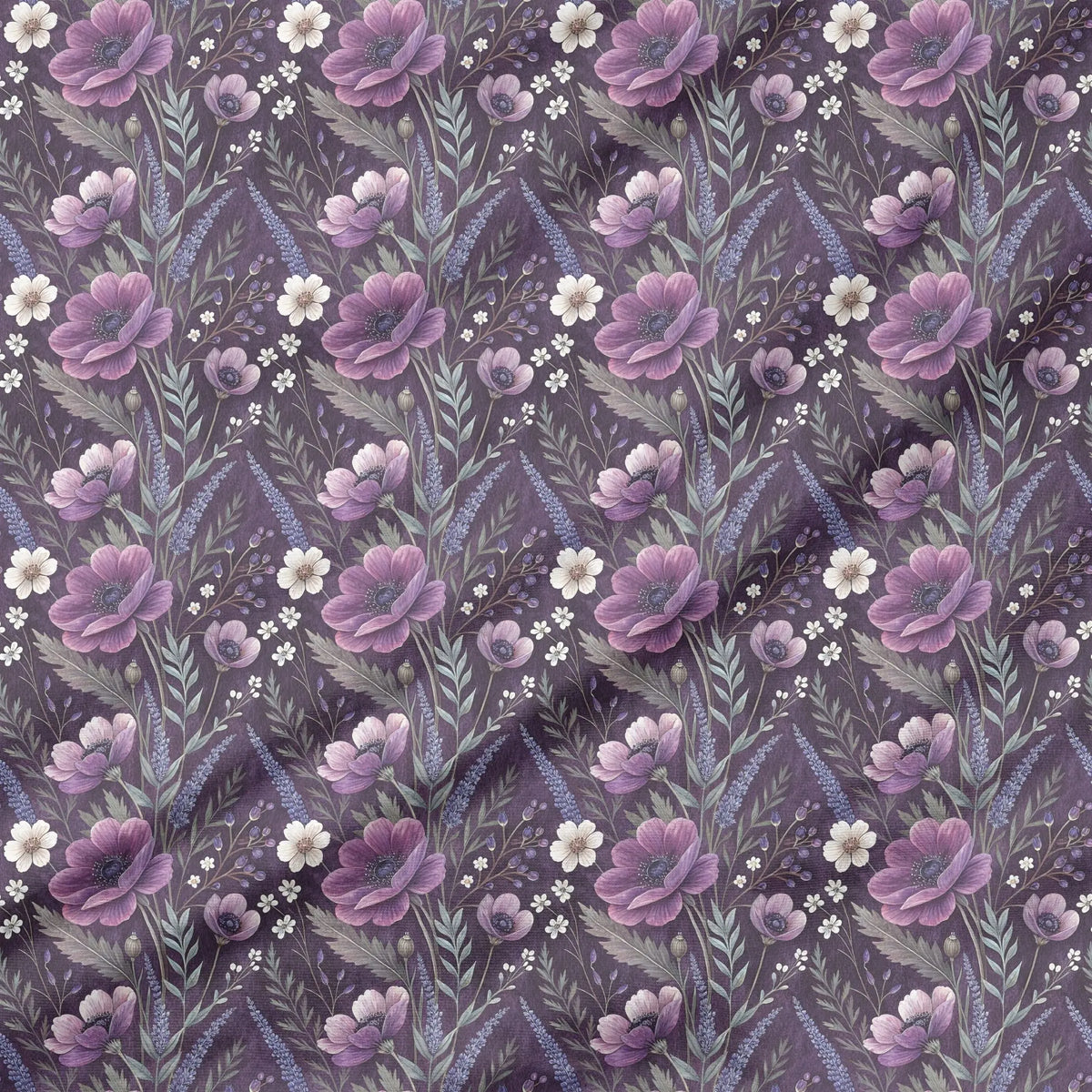 40 Pieces Purple Watercolor Floral Charm Printed Percale Cotton Fabric (CHP017)