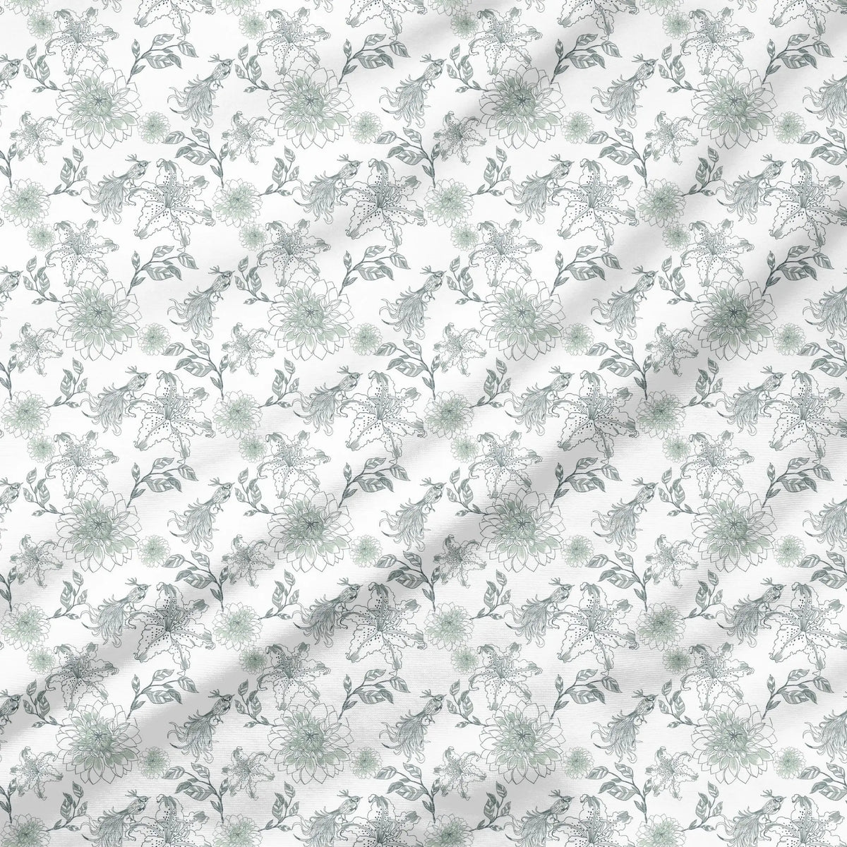 40 Pieces Green Toile de Jouy Printed Percale Cotton Fabric (CHP010)