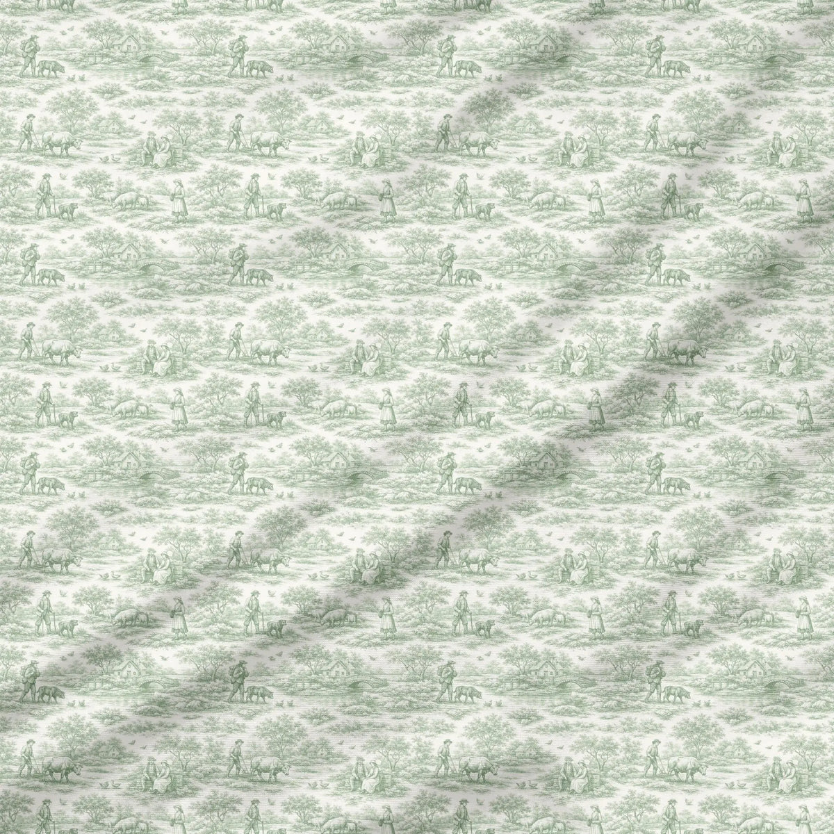 40 Pieces Green Toile de Jouy Printed Percale Cotton Fabric (CHP010)