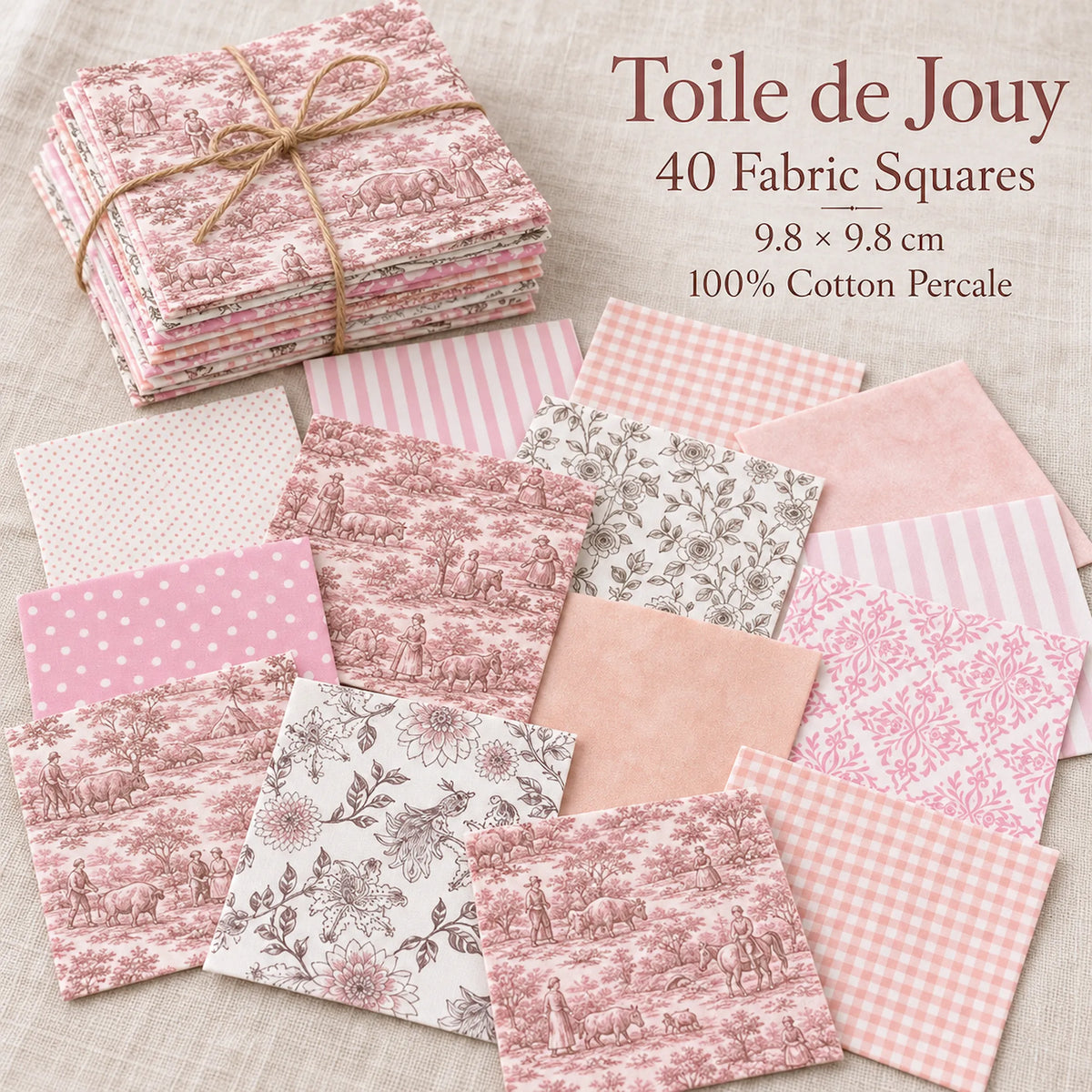 40 Pieces Pink Toile de Jouy Printed Percale Cotton Fabric (CHP008)