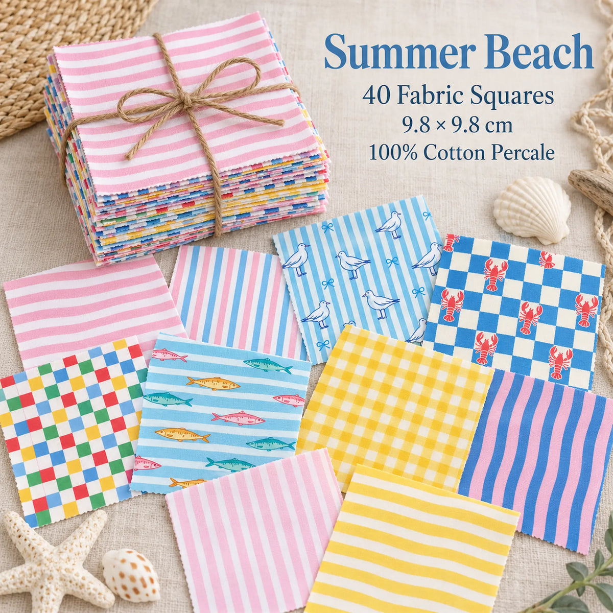 40 Pieces Summer Beach Printed Percale Cotton Fabric (CHP015)