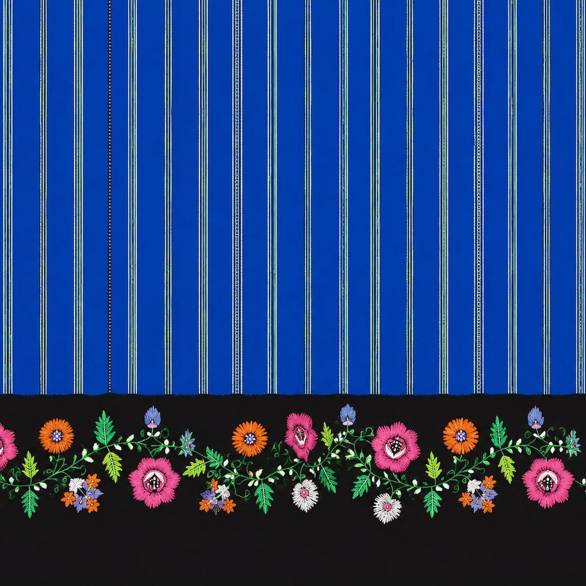 Printed cotton fabric portuguese blue folklore colorful flowers