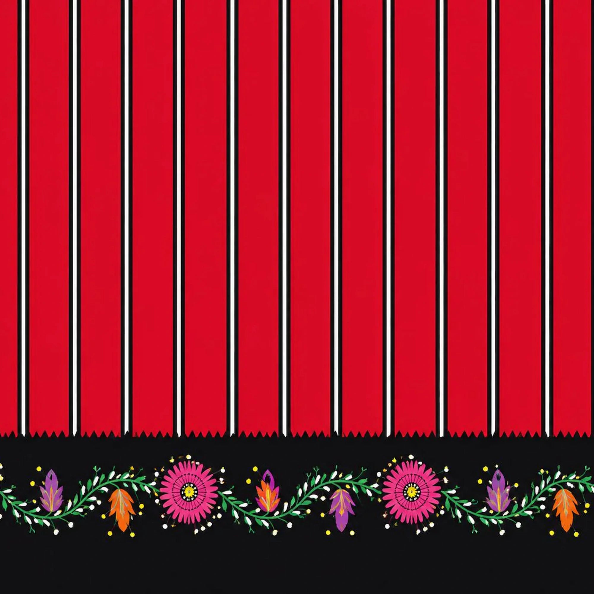 Printed cotton fabric portuguese red folklore colorful flowers